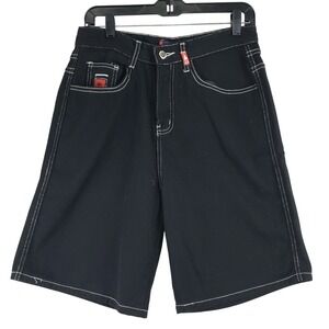 JNCO Jeans Denim Shorts Mens L Black Wide Leg Skater Y2K Flame Logo Streetwear